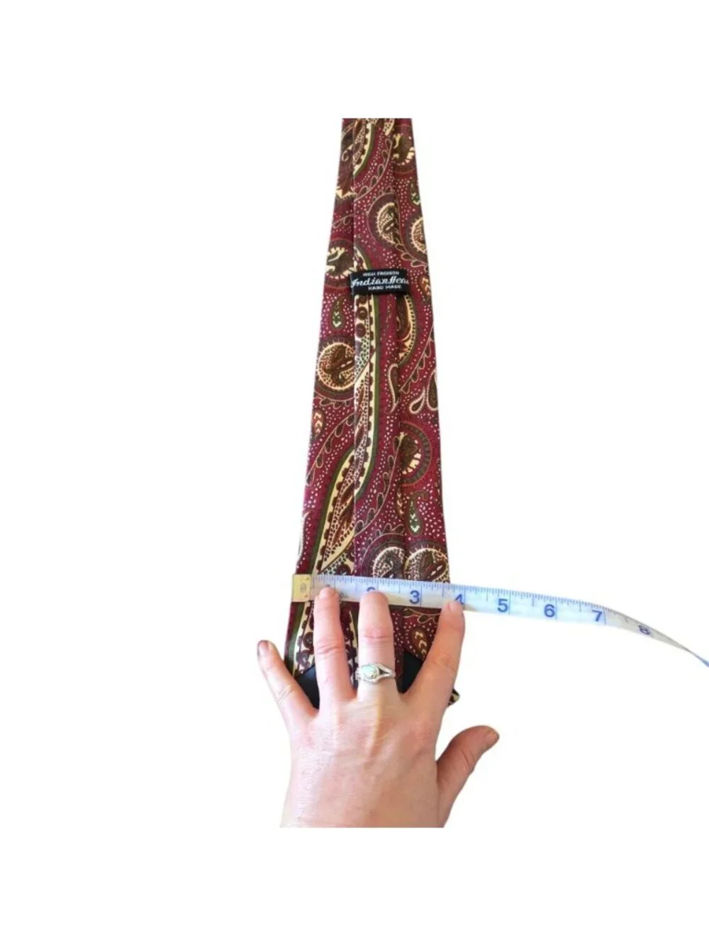 Vintage Indian Head Paisley Necktie Burgundy Red Green Cream Handmade Tie